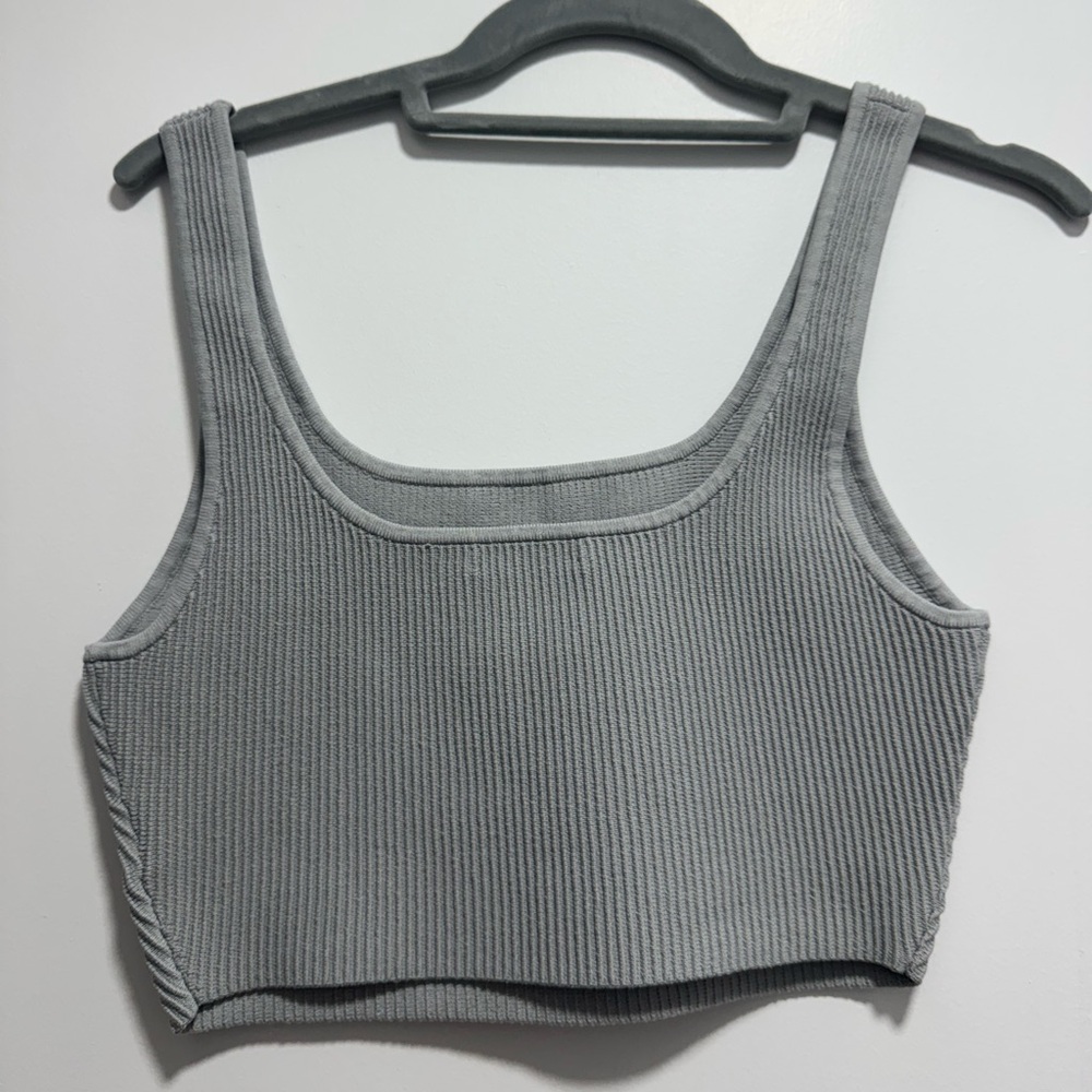 Gray Ribbed Women's Tank Top - Picture 2 of 2